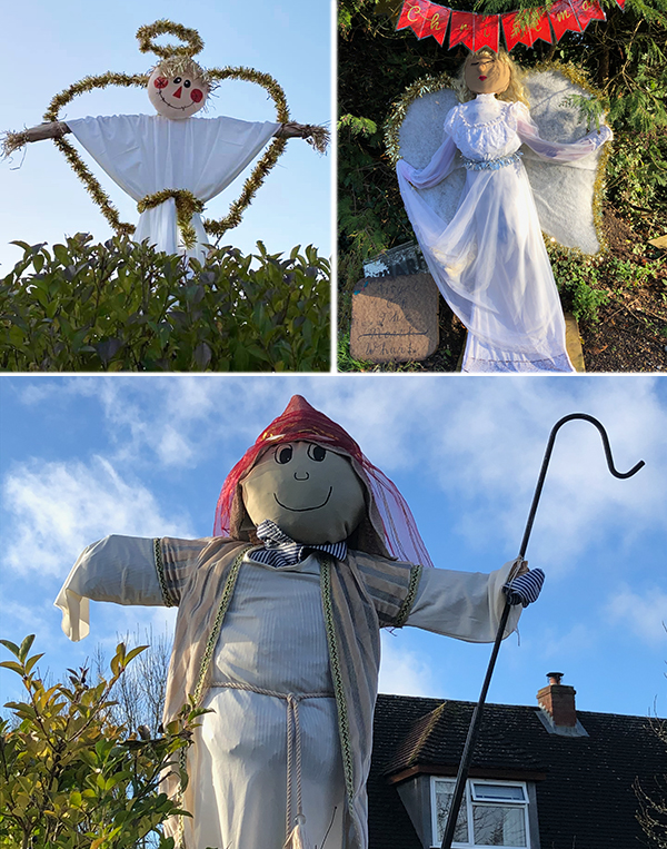 Angel and shepherd scarecrows